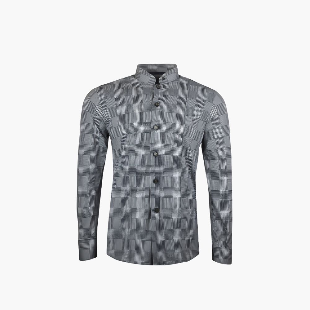 Black & White Houndstooth  Mao  Shirt