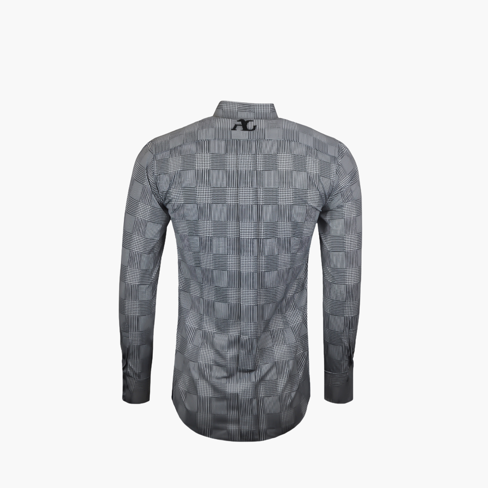 Black & White Houndstooth  Mao  Shirt