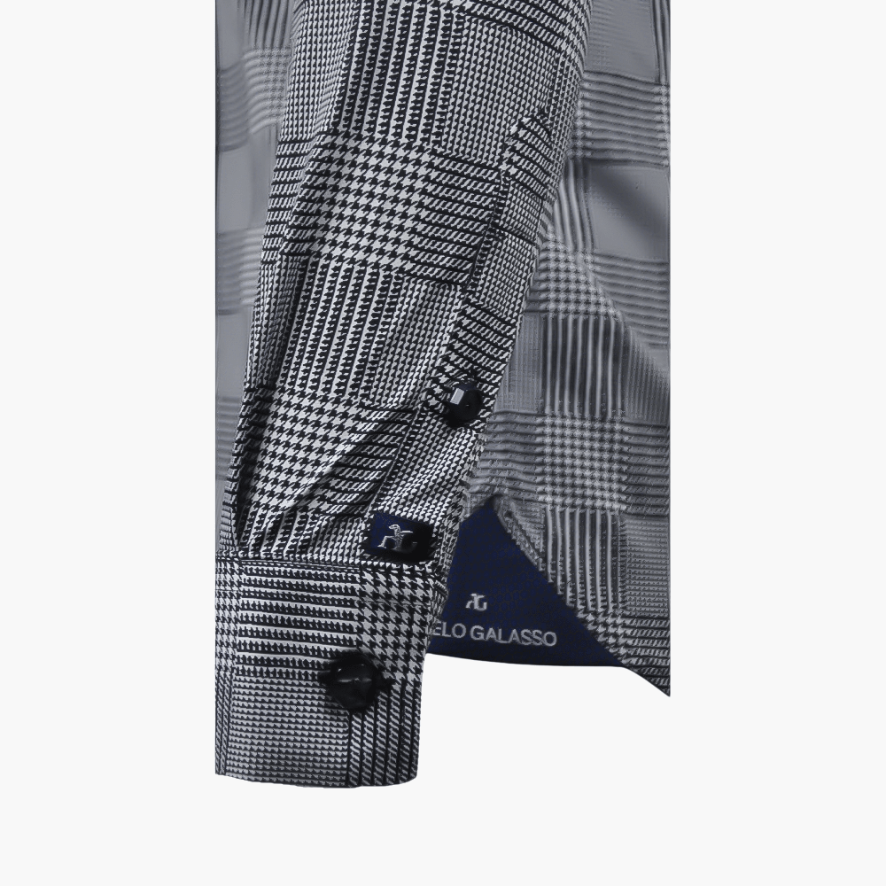 Black & White Houndstooth Mao Shirt - Angelo Galasso - Luxury Italian Menswear London