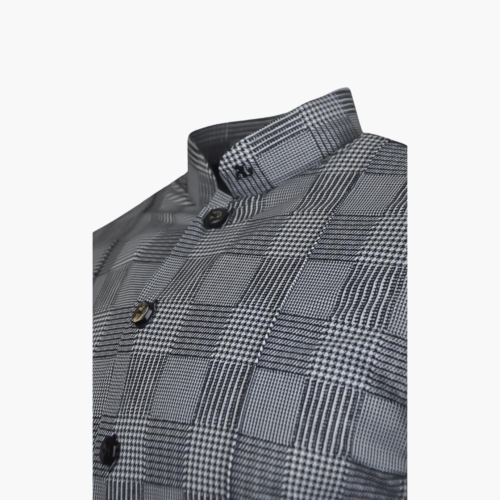 Black & White Houndstooth Mao Shirt - Angelo Galasso - Luxury Italian Menswear London