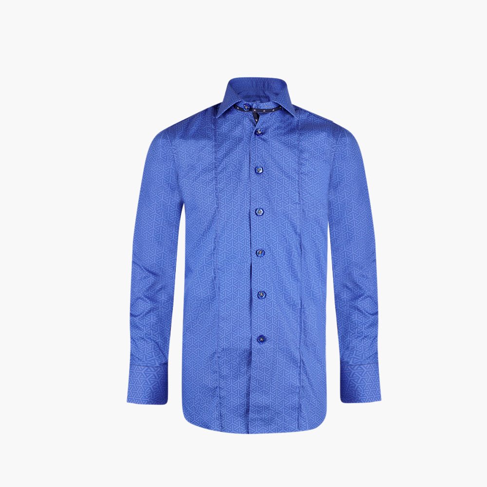 Blue Cotton Diamond AG Print Italia Shirt - Angelo Galasso - Luxury Italian Menswear London