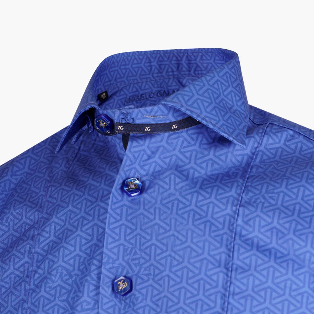 Blue Cotton Diamond AG Print Italia Shirt - Angelo Galasso - Luxury Italian Menswear London