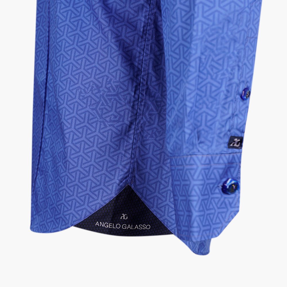 Blue Cotton Diamond AG Print Italia Shirt - Angelo Galasso - Luxury Italian Menswear London