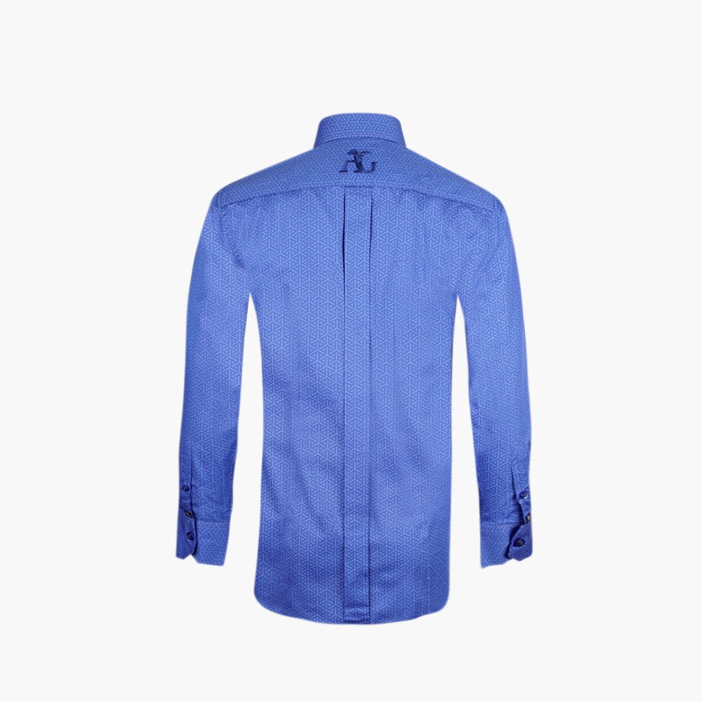 Blue Cotton Diamond AG Print Italia Shirt - Angelo Galasso - Luxury Italian Menswear London