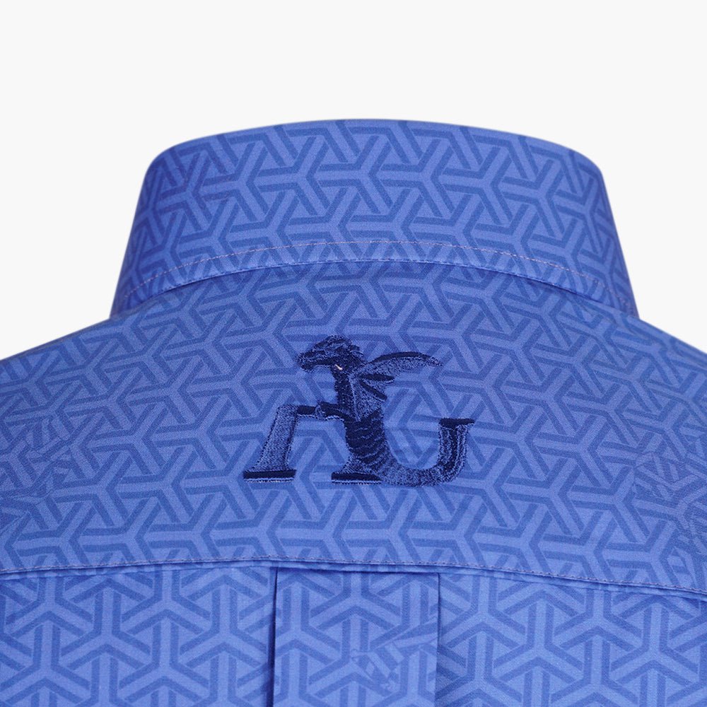 Blue Cotton Diamond AG Print Italia Shirt - Angelo Galasso - Luxury Italian Menswear London