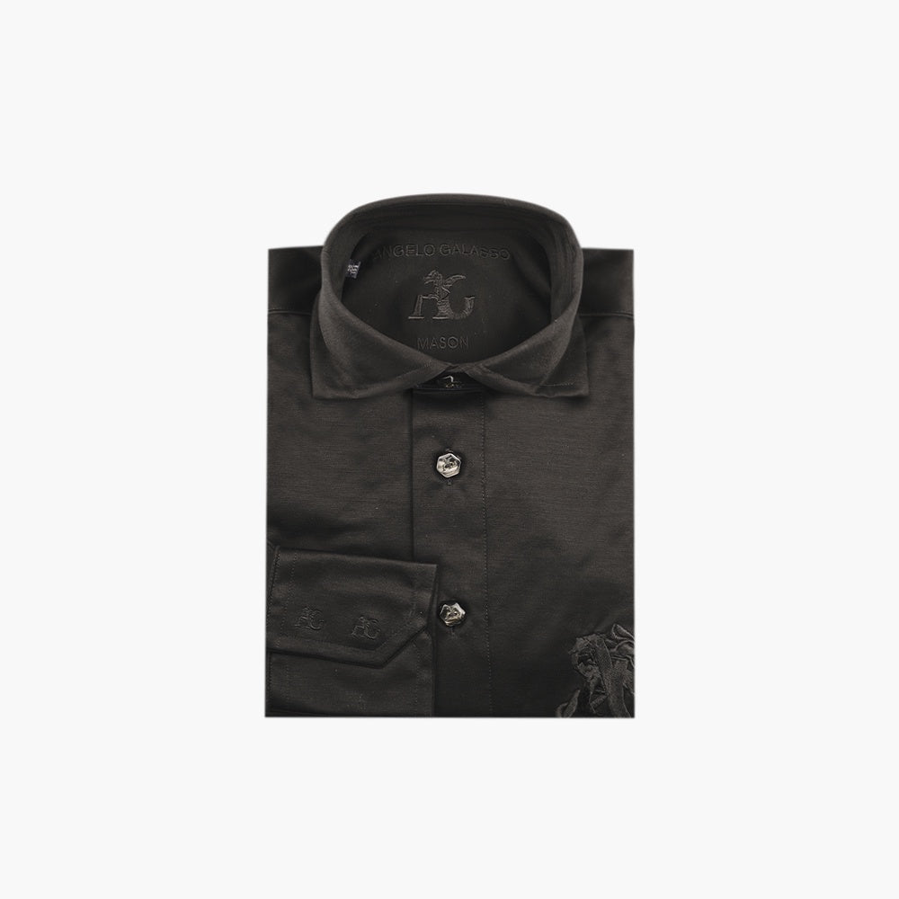 Black Jersey Shirt Dragoon Polo - Angelo Galasso - Luxury Italian Menswear London