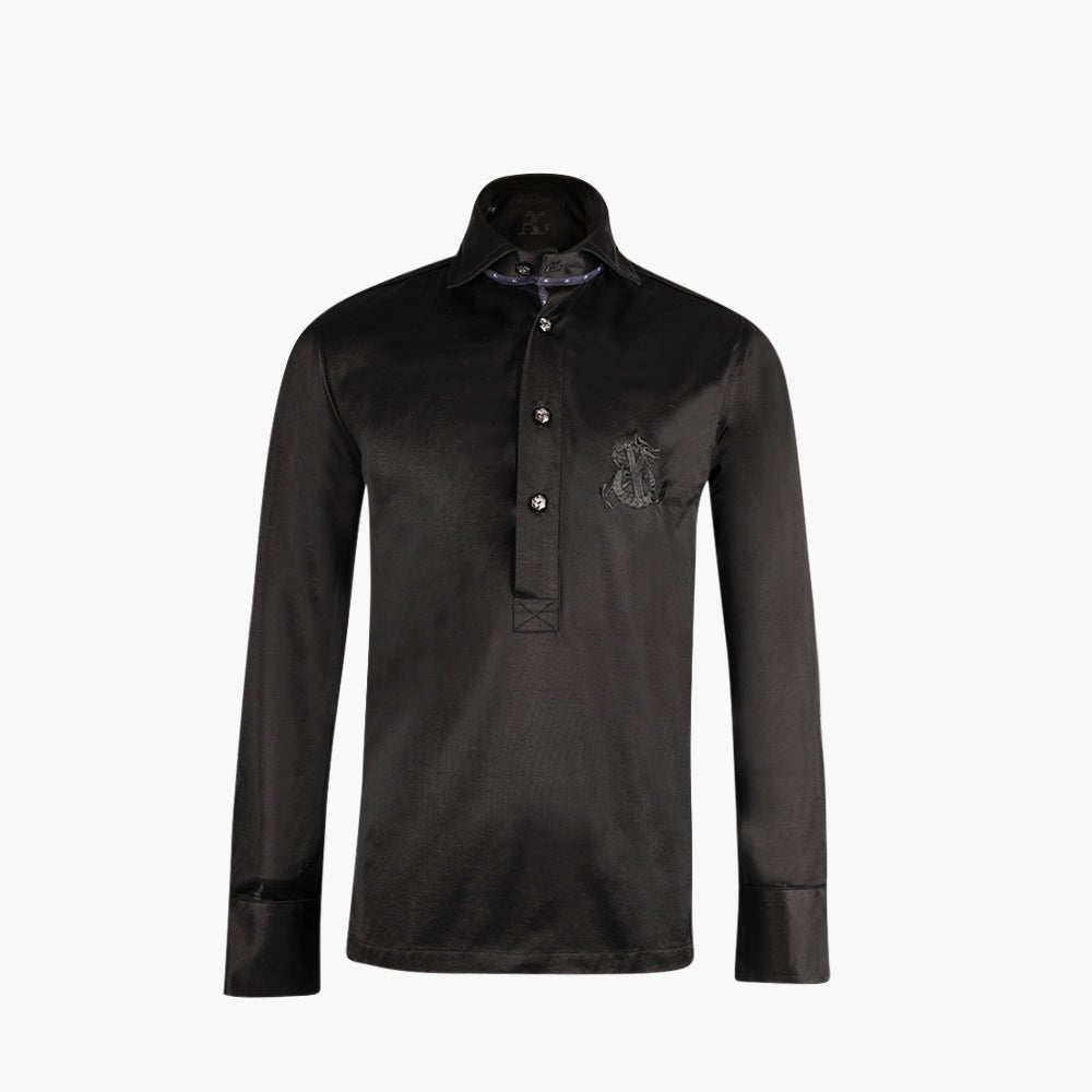 Black Jersey Shirt Dragoon Polo - Angelo Galasso - Luxury Italian Menswear London