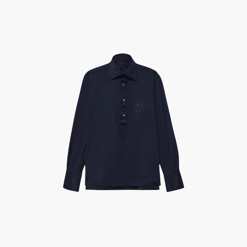 Blue Jersey Shirt Dragoon Polo - Angelo Galasso - Luxury Italian Menswear London