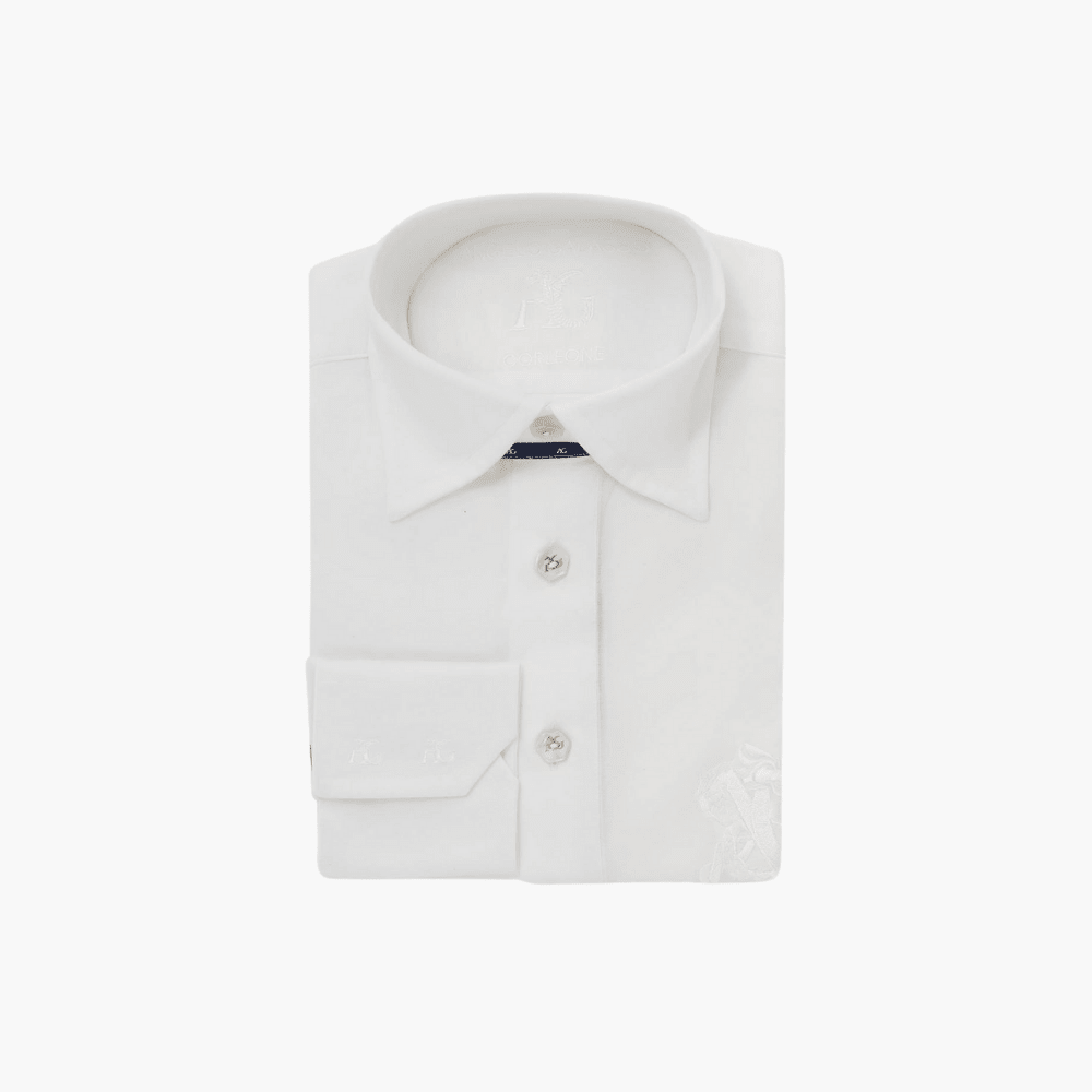 White Jersey Shirt Dragoon Polo - Angelo Galasso - Luxury Italian Menswear London