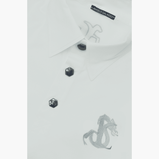 White Short Sleeves Dragoon Polo - Angelo Galasso - Luxury Italian Menswear London