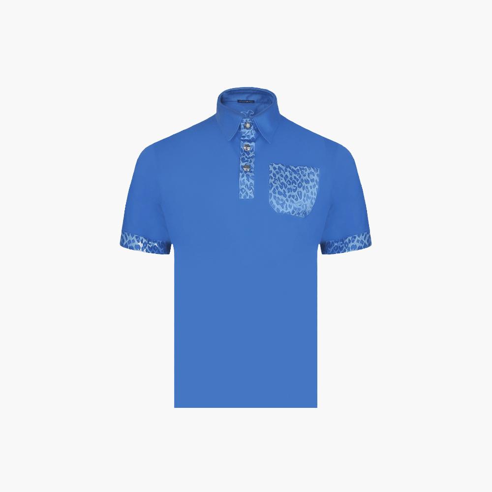 Light Blue Leopard Print Polo - Angelo Galasso - Luxury Italian Menswear London