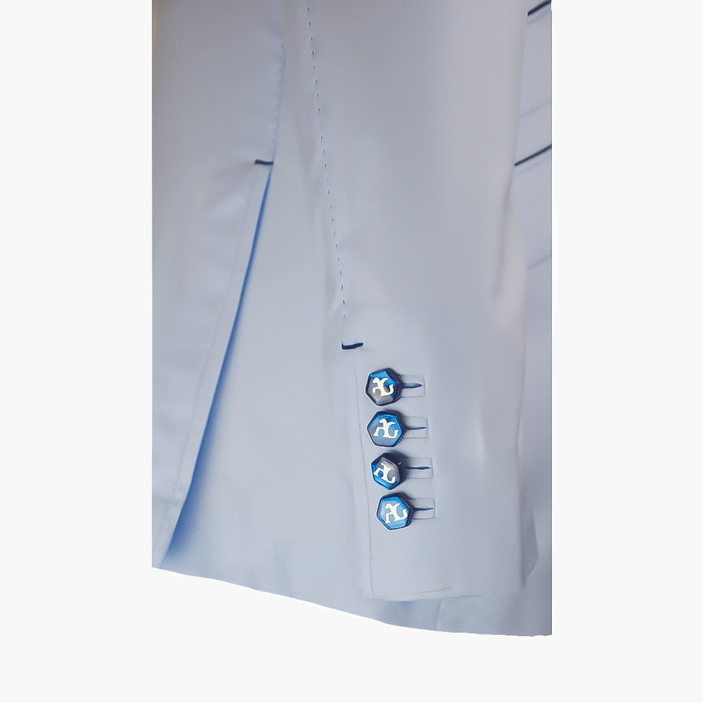 Light Blue Breasted Blazer With Piping - Angelo Galasso - Luxury Italian Menswear London