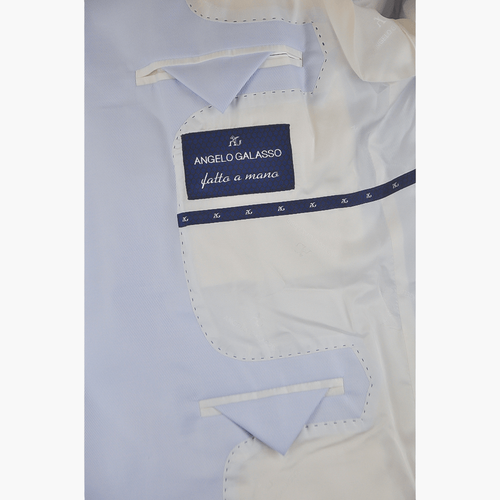 Light Blue Breasted Blazer With Piping - Angelo Galasso - Luxury Italian Menswear London