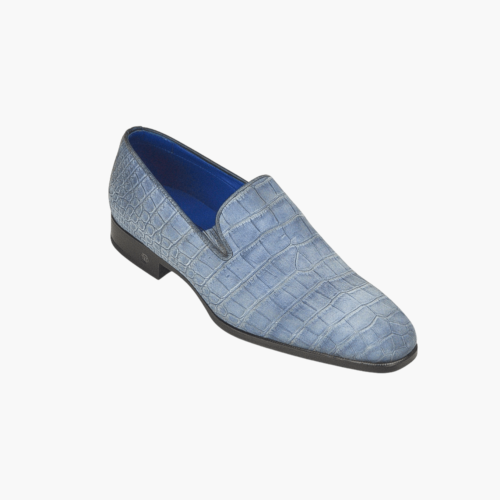 Light Blue Crocodile Slip-on Shoes - Angelo Galasso - Luxury Italian Menswear London