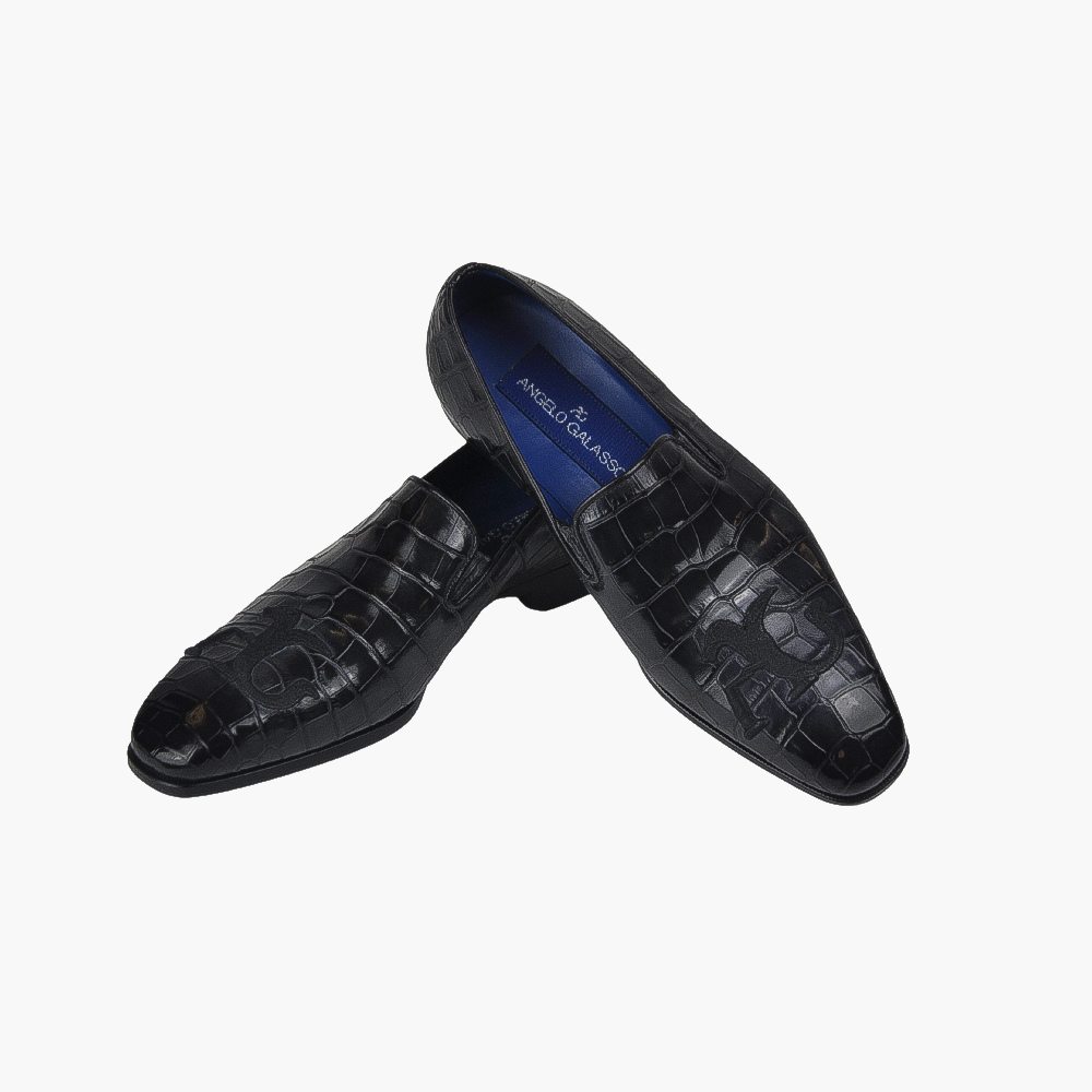 Black Crocodile Slip-on Shoes