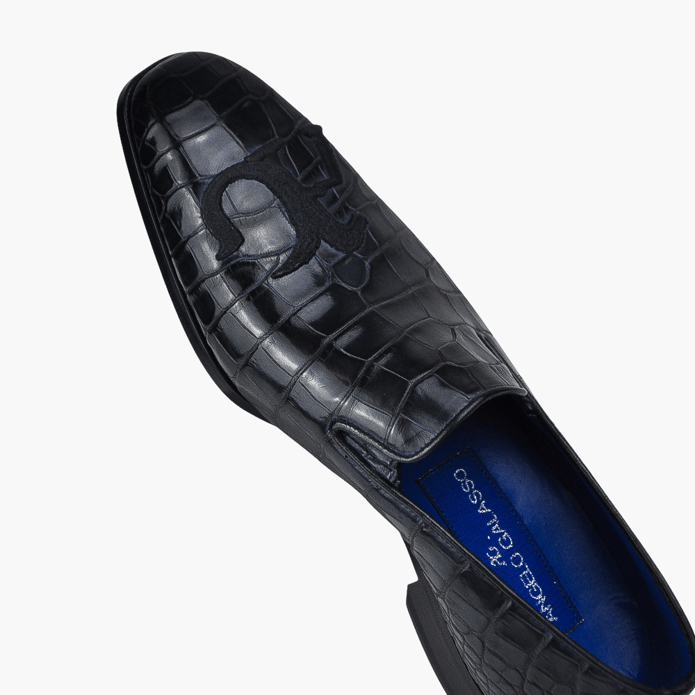 Black Crocodile Slip-on Shoes - Angelo Galasso - Luxury Italian Menswear London