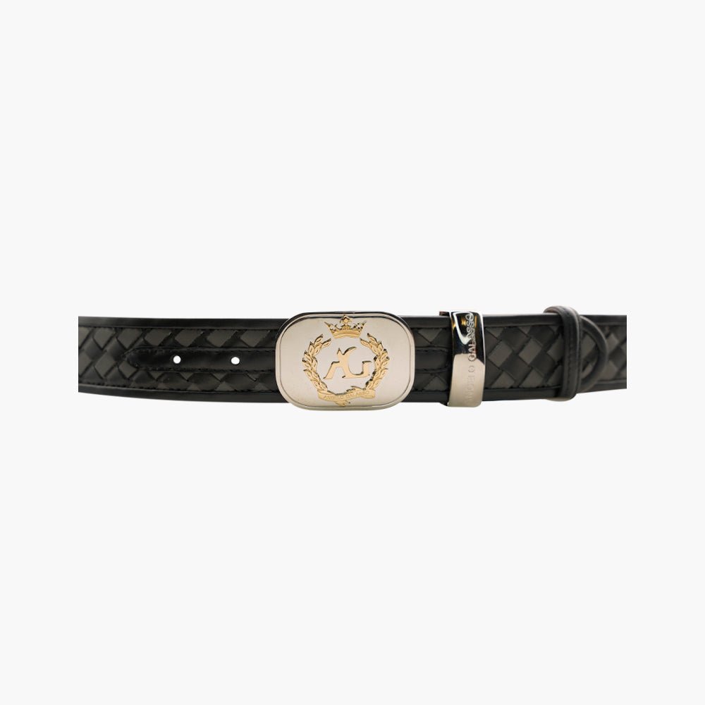 Black & Dark Grey Woven Alloro Belt - Angelo Galasso - Luxury Italian Menswear London