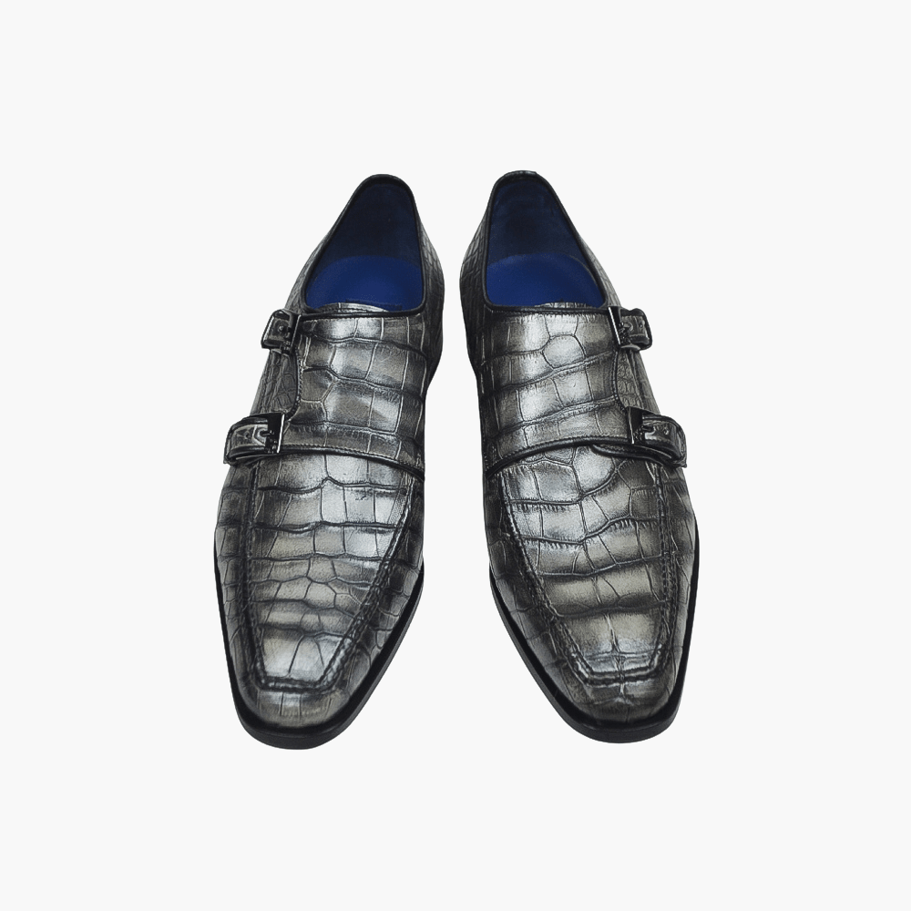 Grey Crocodile Double Monkstraps - Angelo Galasso - Luxury Italian Menswear London