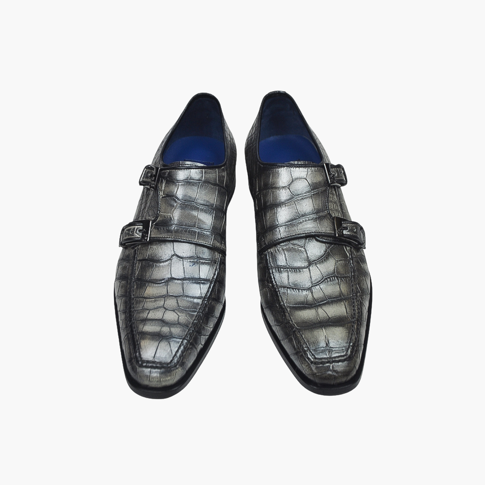 Grey Crocodile Double Monkstraps