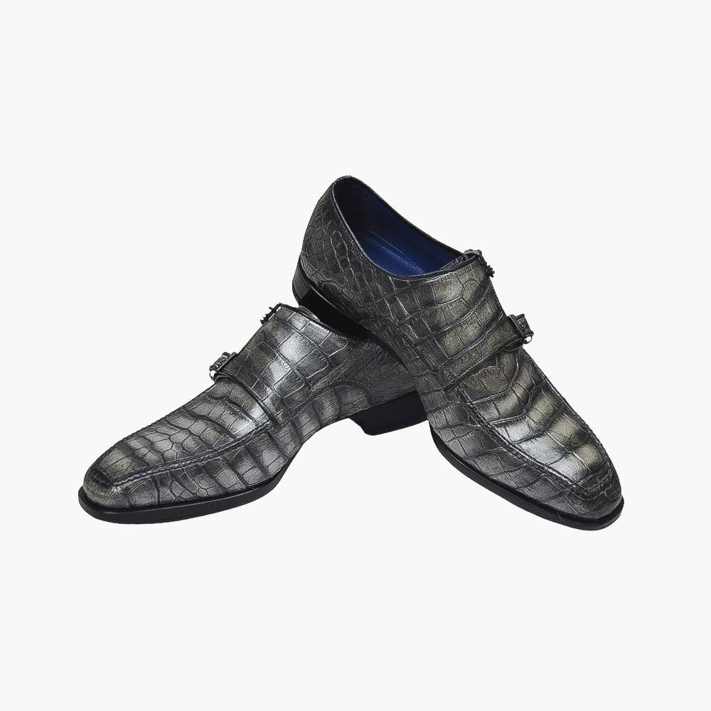 Grey Crocodile Double Monkstraps - Angelo Galasso - Luxury Italian Menswear London