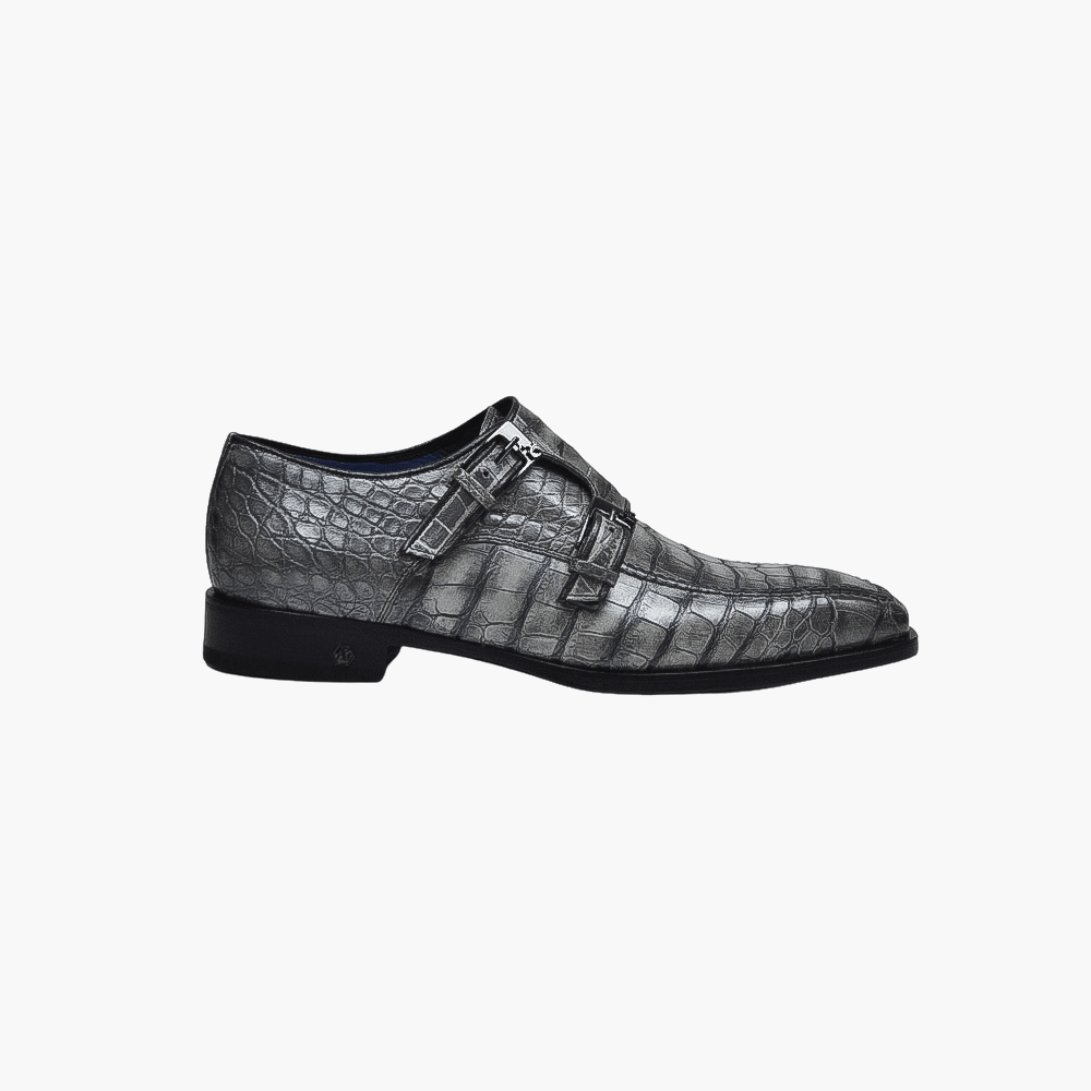 Grey Crocodile Double Monkstraps - Angelo Galasso - Luxury Italian Menswear London