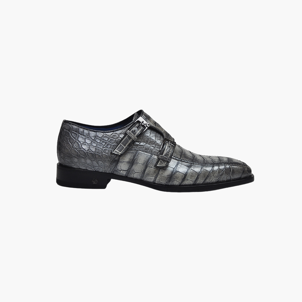 Grey Crocodile Double Monkstraps
