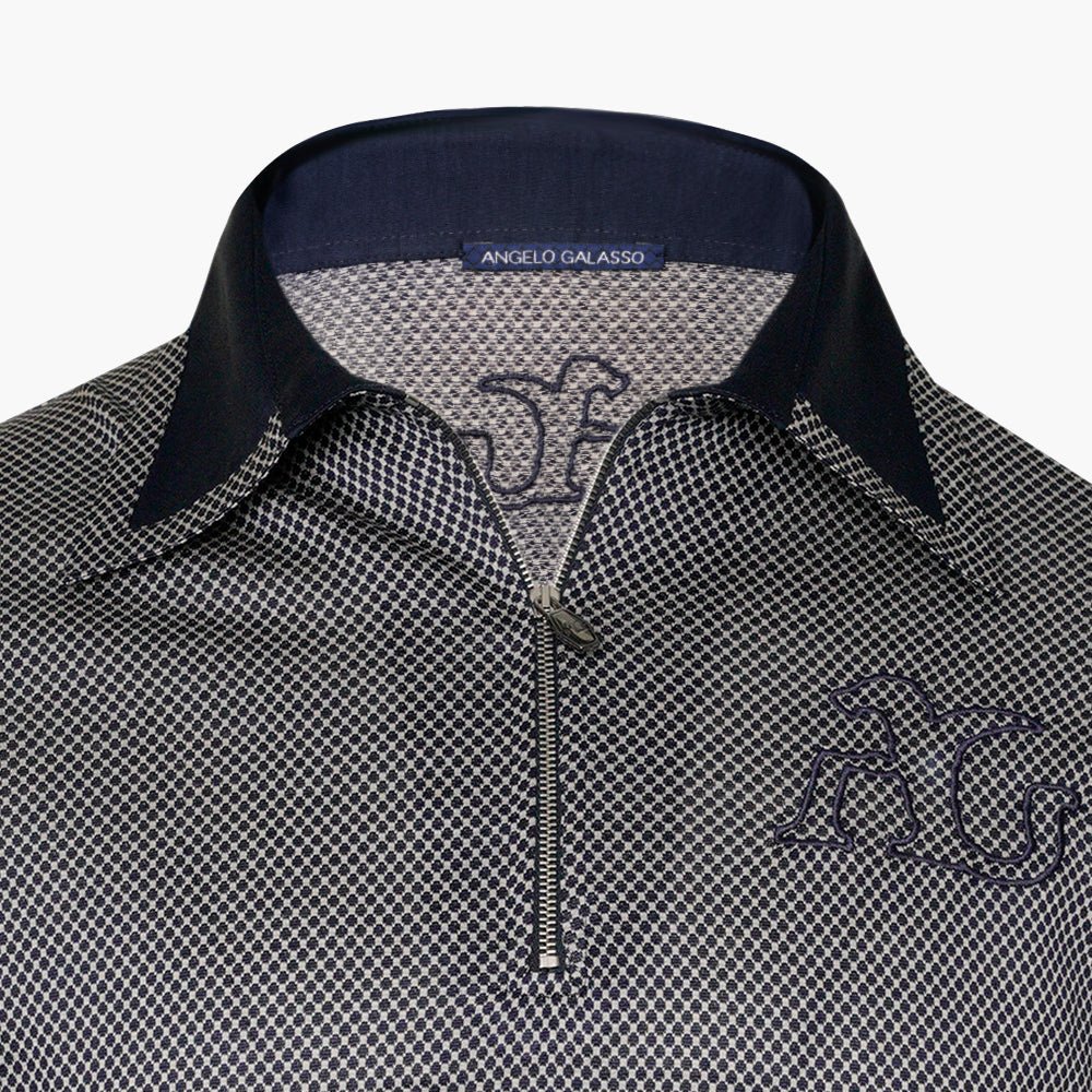 Dark Blue & Grey Jacquard AG Polo - Angelo Galasso - Luxury Italian Menswear London