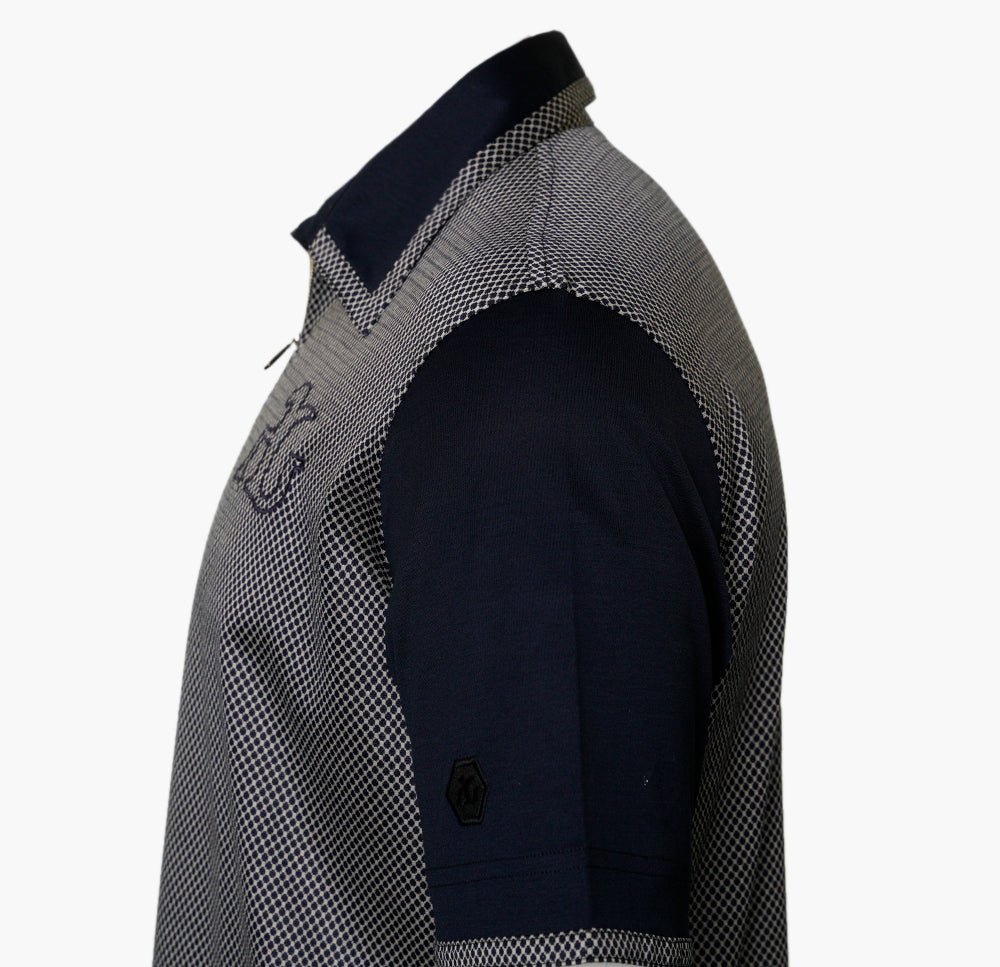 Dark Blue & Grey Jacquard AG Polo - Angelo Galasso - Luxury Italian Menswear London