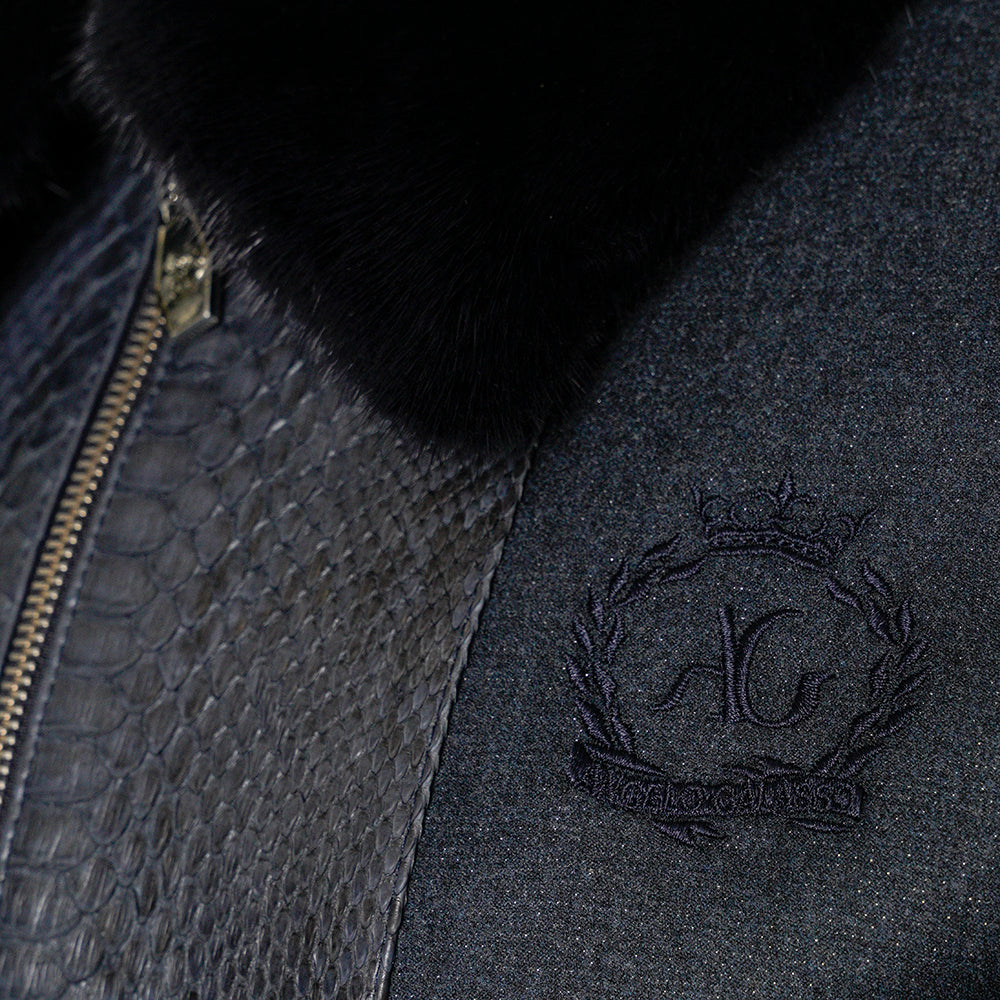 Blue Navy Python & Wool Jacket with Mink Fur