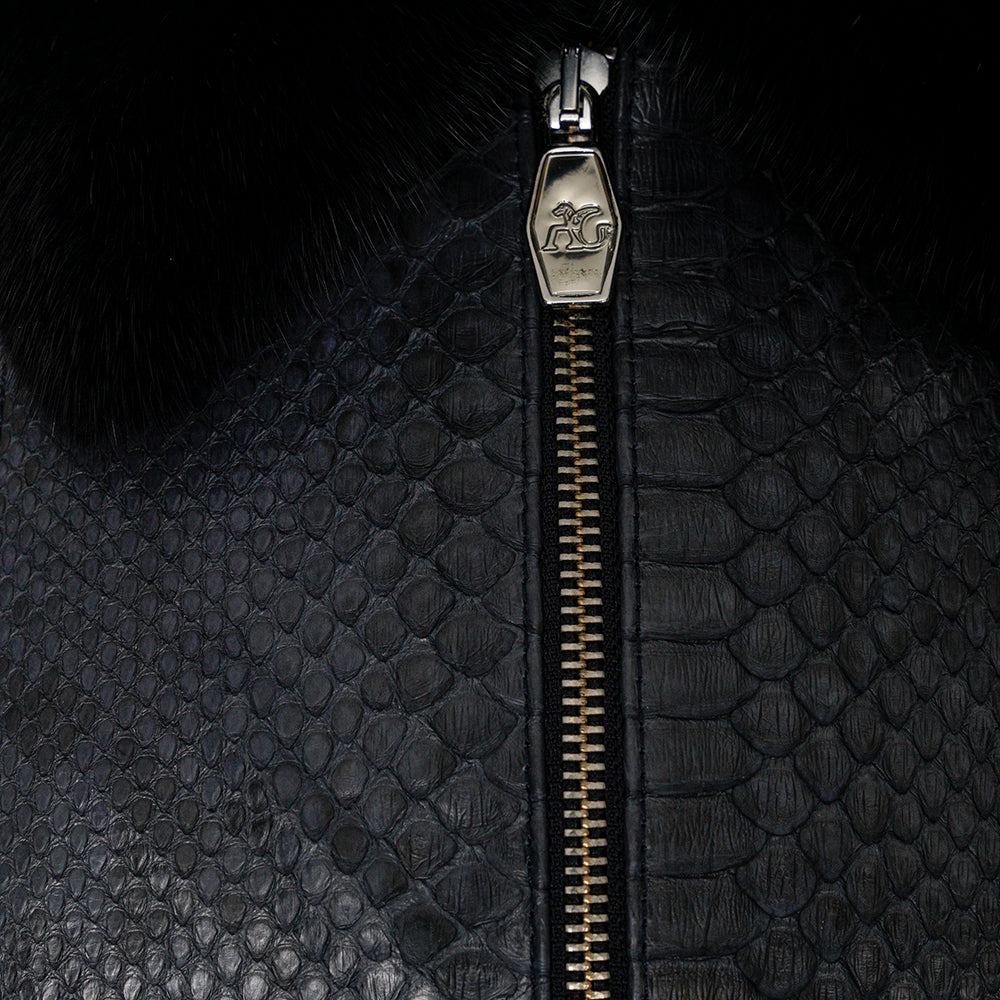 Blue Navy Python & Wool Jacket with Mink Fur