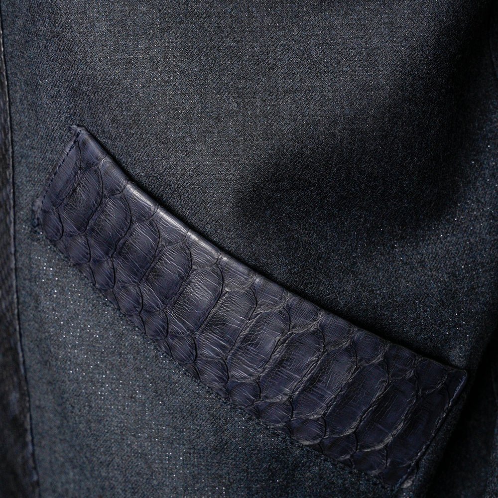 Blue Navy Python & Wool Jacket with Mink Fur - Angelo Galasso - Luxury Italian Menswear London