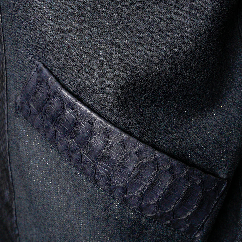 Blue Navy Python & Wool Jacket with Mink Fur