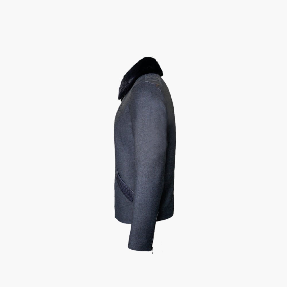 Blue Navy Python & Wool Jacket with Mink Fur - Angelo Galasso - Luxury Italian Menswear London