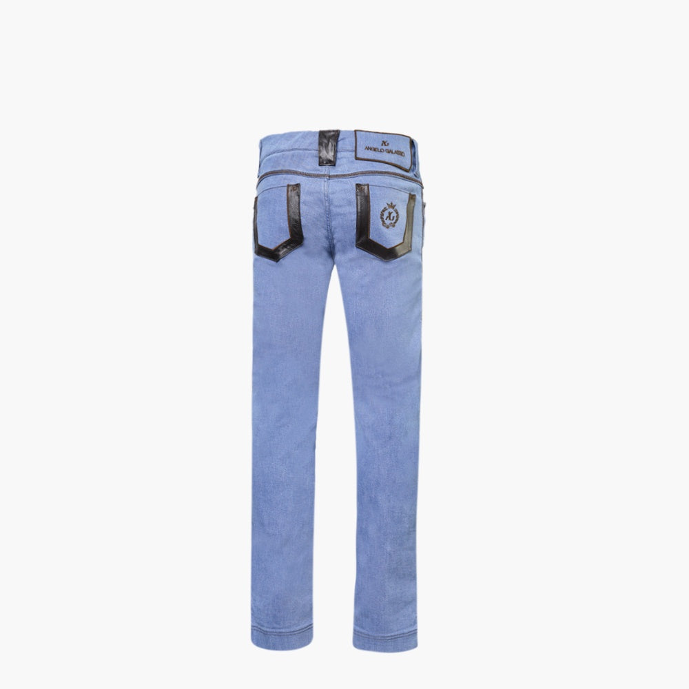 Blue Alloro Embossed Leather Jeans - AG24WJJNS02