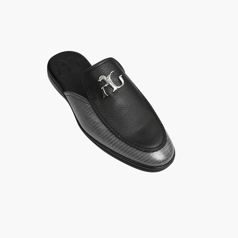 Grey & Black Ornament Sabot Shoes - AG25SSCAF01