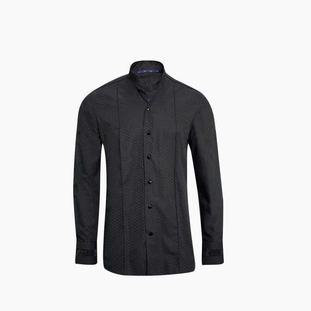 Black Jacquard Strass Mao Shirt - Angelo Galasso - Luxury Italian Menswear London