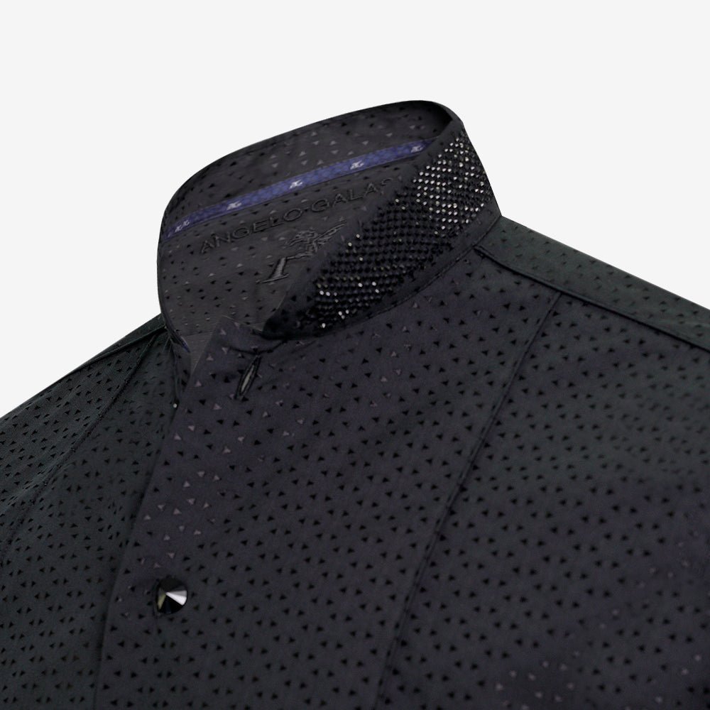 Black Jacquard Strass Mao Shirt - Angelo Galasso - Luxury Italian Menswear London