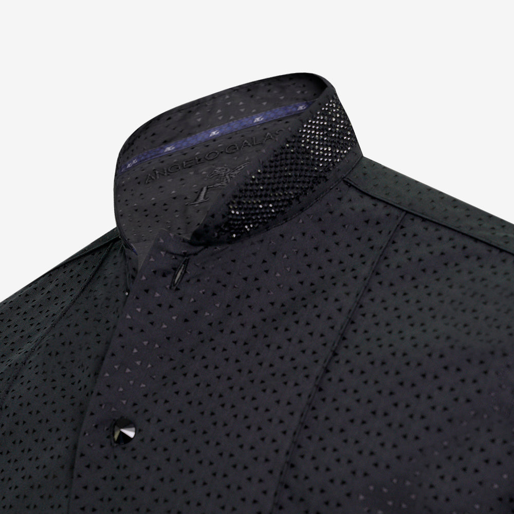 Black Jacquard Strass Mao Shirt - AG25S1HAS27B