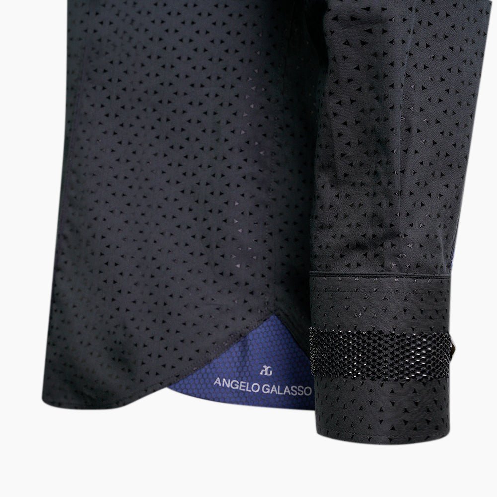 Black Jacquard Strass Mao Shirt - Angelo Galasso - Luxury Italian Menswear London