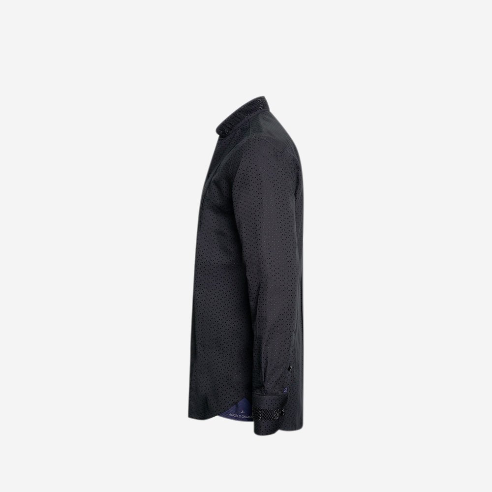 Black Jacquard Strass Mao Shirt - Angelo Galasso - Luxury Italian Menswear London