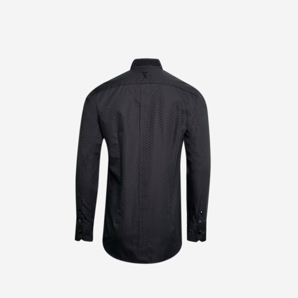 Black Jacquard Strass Mao Shirt - Angelo Galasso - Luxury Italian Menswear London