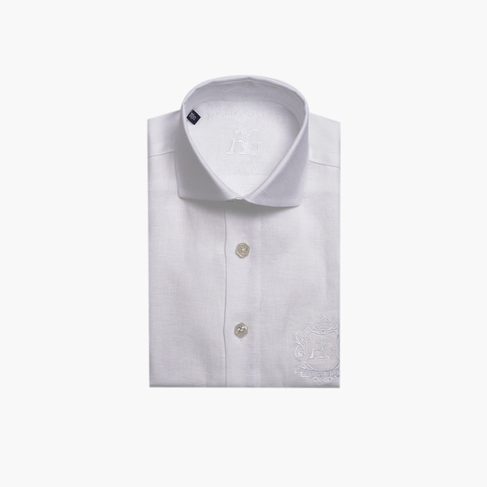 White Scudo Linen Short Sleeves Mason Shirt - Angelo Galasso - Luxury Italian Menswear London