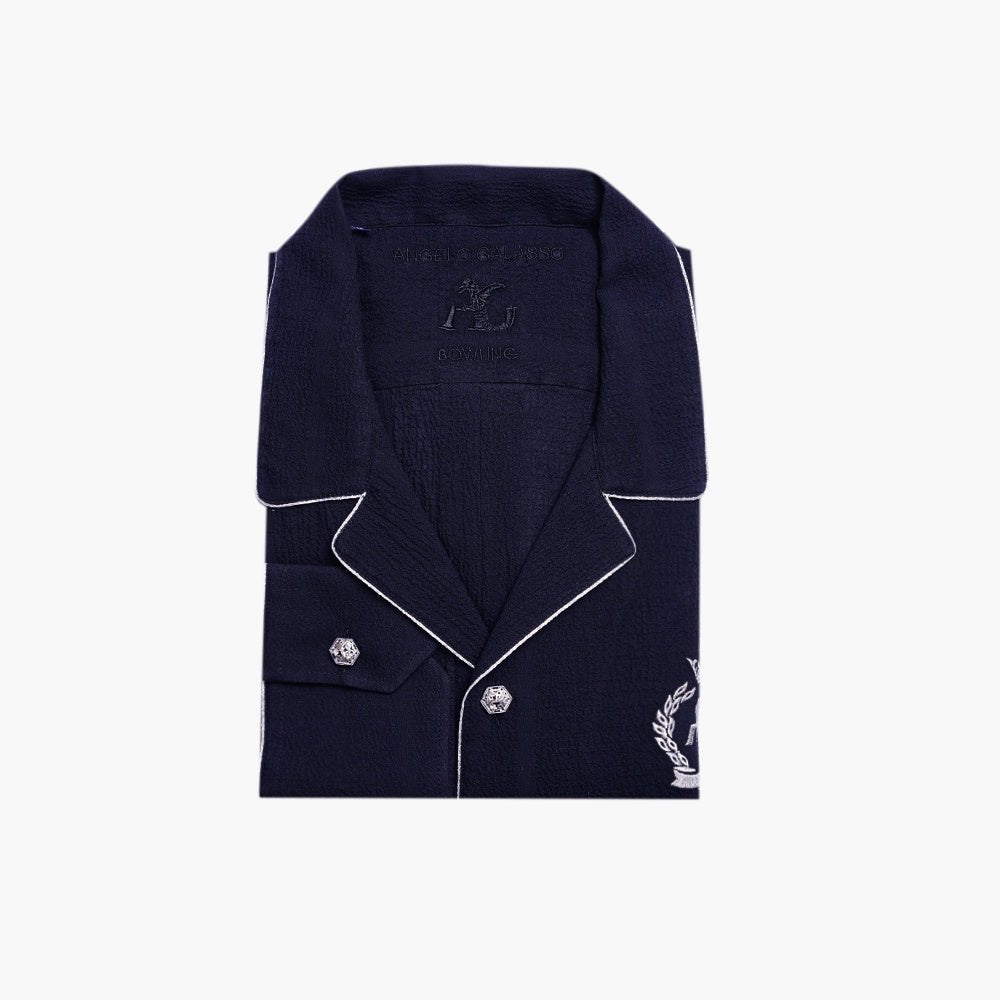 Angelo Galasso Black & Silver Bowling Shirt - Angelo Galasso - Luxury Italian Menswear London