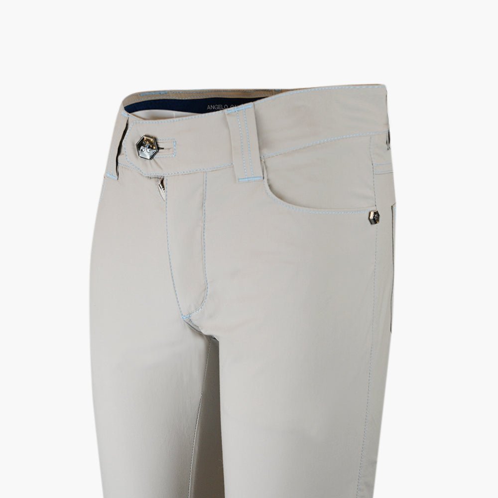 Light Beige & Light Blue Cotton Jeans with Alloro Crest - Angelo Galasso - Luxury Italian Menswear London