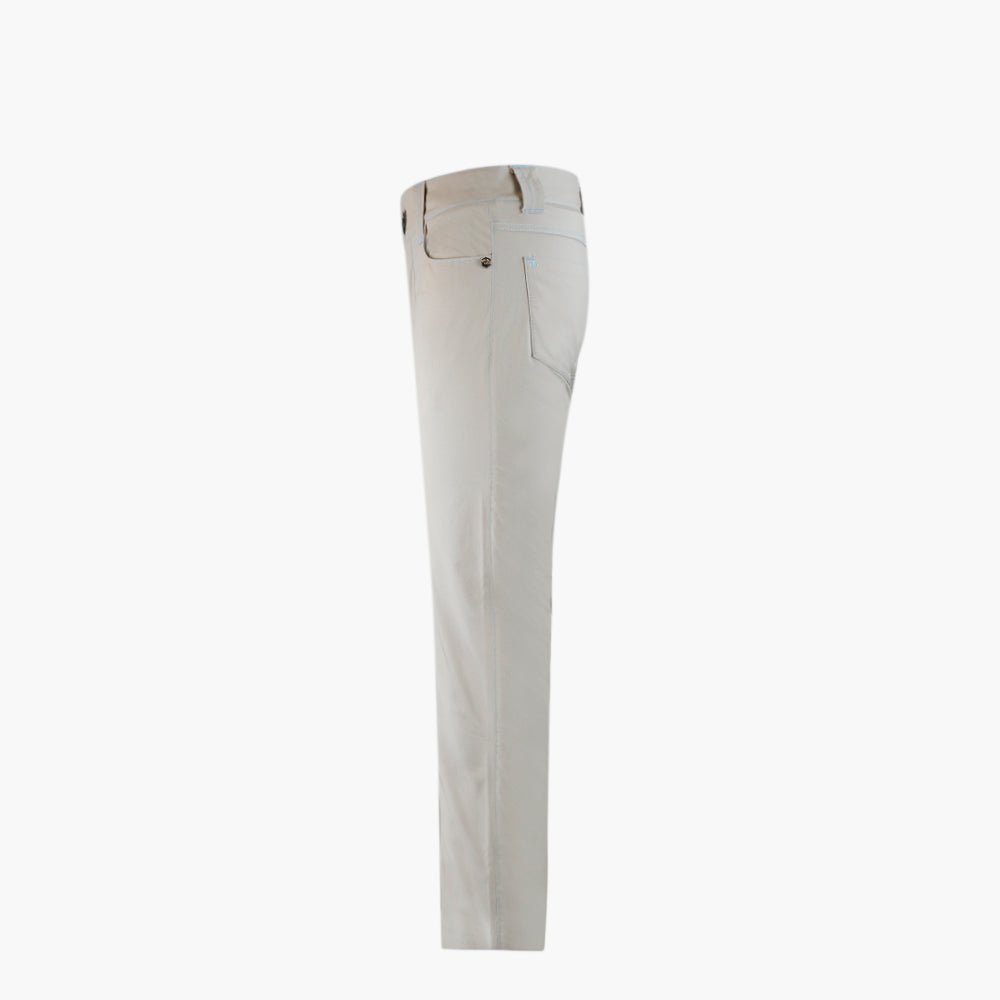 Light Beige & Light Blue Cotton Jeans with Alloro Crest - Angelo Galasso - Luxury Italian Menswear London