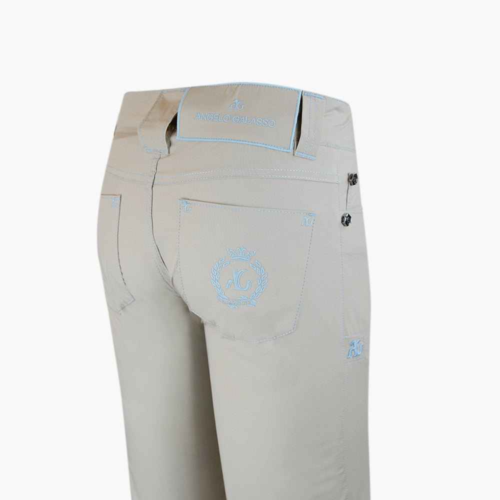 Light Beige & Light Blue Cotton Jeans with Alloro Crest - Angelo Galasso - Luxury Italian Menswear London