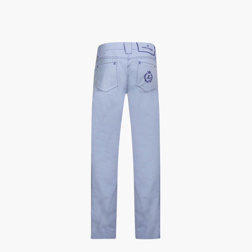 Light Blue & Blue Cotton Jeans with Alloro Crest - Angelo Galasso - Luxury Italian Menswear London