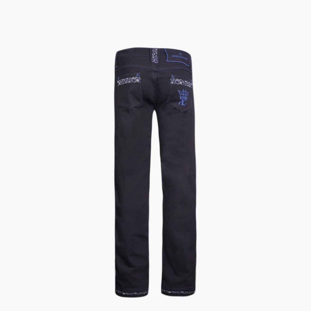 Black & Blue Crown Jeans with Piping and Inserts - Angelo Galasso - Luxury Italian Menswear London