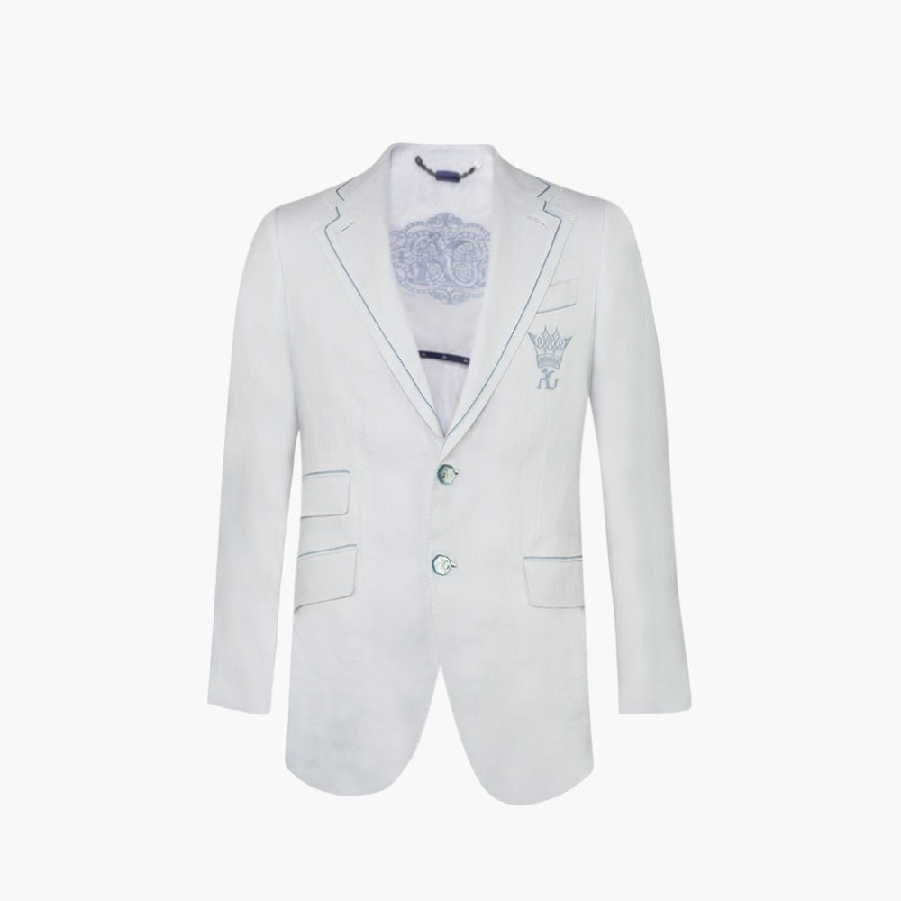 White Luxury Linen Crown Blazer - Angelo Galasso - Luxury Italian Menswear London