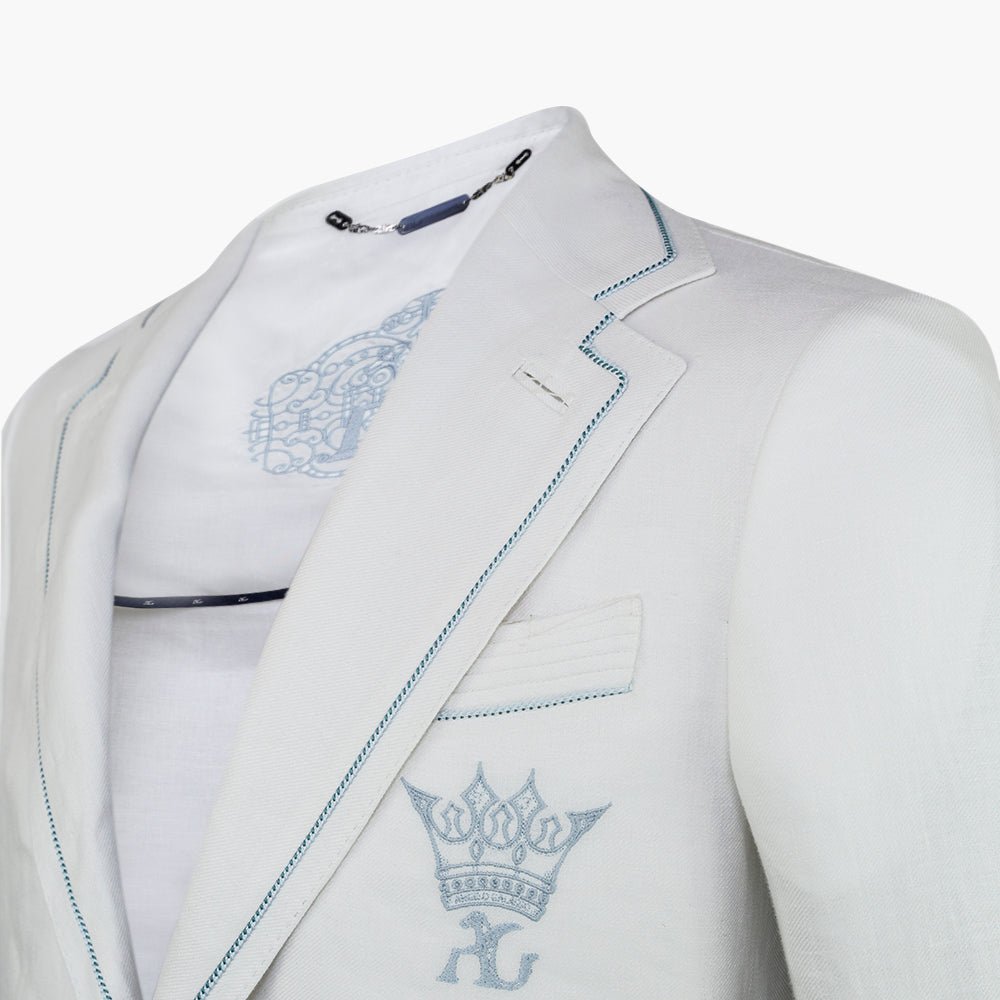 White Luxury Linen Crown Blazer - Angelo Galasso - Luxury Italian Menswear London